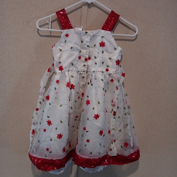 Youngland Infant Toddler Girls White Red Rose Flower Dress Size 6x - Picture 3 of 4